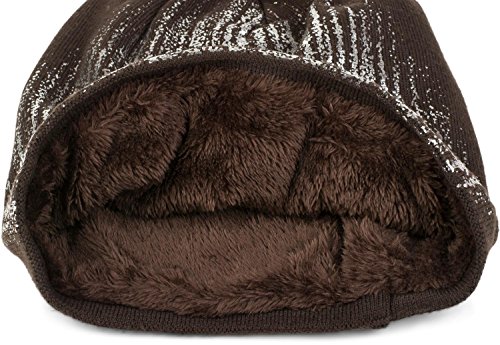 514n3h42t2L.jpg styleBREAKER cálido Gorro Beanie de Punto Fino con Estampado metálico y Relleno Interior Polar Slouch Beanie Largo Unisex 04024132 Marrón oscuro / Dorado
