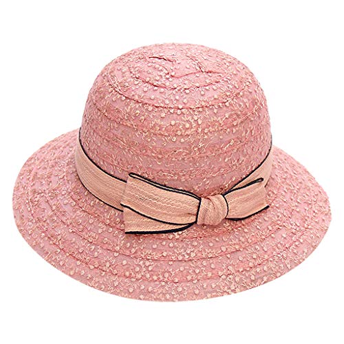 519o2aAvw1L.jpg Elegante Señoras Panama Sombrero Verano Doble Cara Plegable Ajustable con Flor Banda Playa Sol Screen Sombrero Flor Impresión Fiesta Boda Sombrero Flexible Plegable Encaje Playa Sombrero Rosado