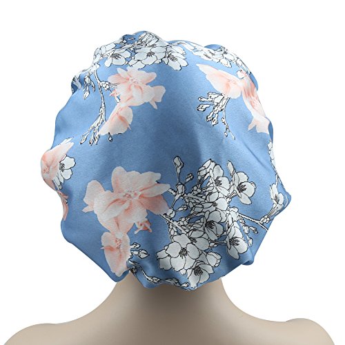 519xzngSqGL.jpg Alnorm Gorra Durmiente con Estilo de Las Mujeres Capo de satén Sedoso de Doble Capa Floral azul