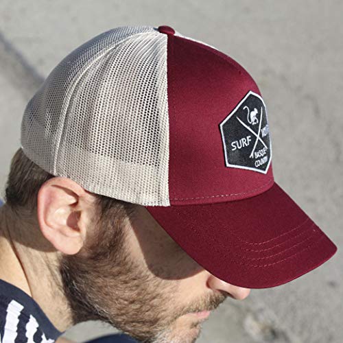 51AXctP4XAL.jpg Surf Monkey Gorra Tipo Trucker Origins Beisbol Ajustable - Gorras de Hombre Granate Beige