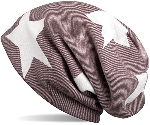 51B0bh1aENL.jpg styleBREAKER Gorro Beanie clásico de Punto con Motivo de Estrella y Rayas Unisex 04024054 Marrón