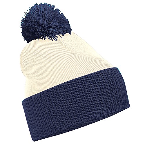 51CH2jjOL5L.jpg Beechfield Snowstar Two-Tone - Gorro de Punto Unisex Adulto Blanco Azul marino