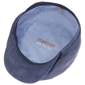 Stetson Hatteras Flatcap de Lino para Mujer Hombre - con Forro de algodón - Gorra Plana con protección Solar UV 40+- Boina Plana para Primavera Verano Azul Oscuro