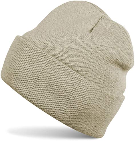 51E-HT4iN7L.jpg styleBREAKER Gorro Beanie clásico de Punto Punto Fino Doble y cálido Unisex 04024029 Beige