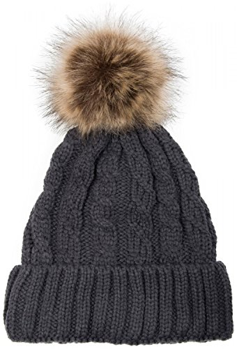 51FddgRN1EL.jpg styleBREAKER Gorro con pompón con Motivo Trenzado Gorro de Punto con pompón de Piel Gorro Beanie de Invierno Unisex 04024064 Gris oscuro