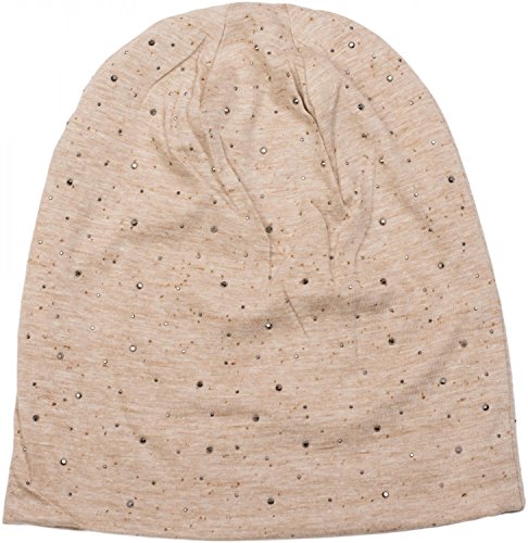 51HpfezTWHL.jpg styleBREAKER Gorro Beanie clásico con Elegantes Aplicaciones de Remaches de estrás Unisex 04024037 Beige jaspeado