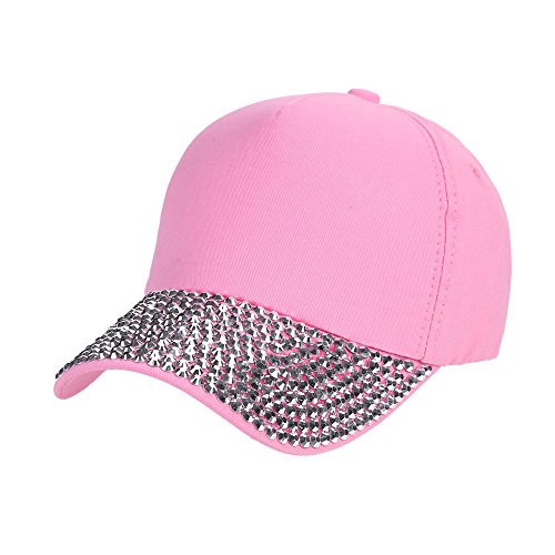 51KImhbVlXL.jpg Sombrero de Sol Mujer decoración Elegante Remache Gorra Moda Gorra de Béisbol Color Sólido Hip Hop Ancho Ajustable Gorra Deportes Viajes Caza Visera Cómodos Al Aire Libre Gorras Rosa