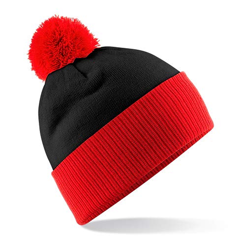 51Kc93MPLxL.jpg Beechfield Snowstar Two-Tone - Gorro de Punto Unisex Adulto Black Red