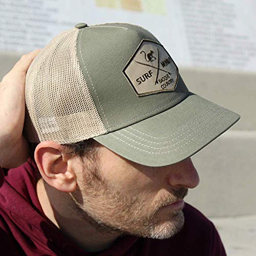 51LulnfgxOL.jpg Surf Monkey Gorra Tipo Trucker Origins Beisbol Ajustable - Gorras de Hombre Verde beige