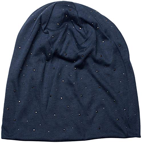 51M0Lv8fqHL.jpg styleBREAKER Gorro Beanie clásico con Elegantes Aplicaciones de Remaches de estrás Unisex 04024037 Azul Medianoche