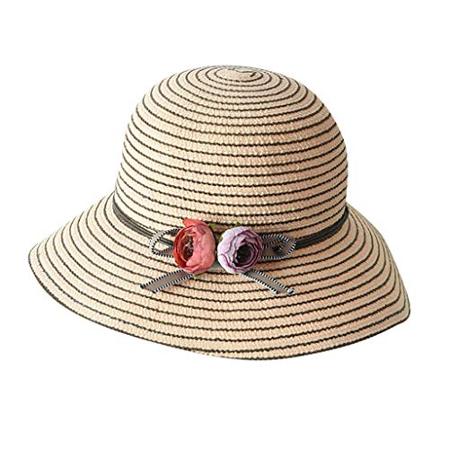 51M1z9V5zUL.jpg Mujer Playa Sol Verano Empacable Sombrero Señoras Doble Cara Plegable Ajustable con Flor Banda Playa Sol Screen Sombrero Pamela Sombrero Pamela Gorras Fiesta Boda Sombrero Panama Verano Sombrero Caqui