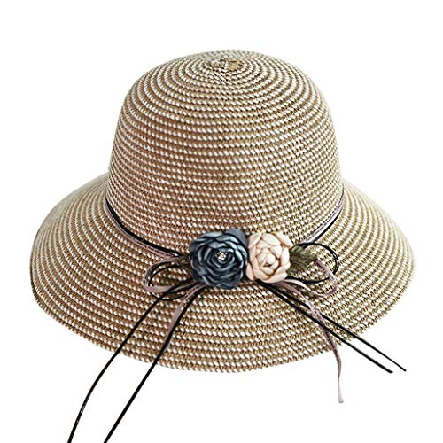 51P0VtQXA5L.jpg Mujer Playa Sol Verano Empacable Sombrero Señoras Doble Cara Plegable Ajustable con Flor Banda Playa Sol Screen Sombrero Panama Pamela Gorras Fiesta Boda Excursionismo Sombrero Caqui