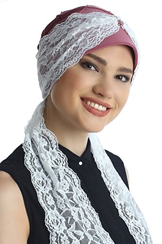 51RiHS2gITL.jpg Deresina Panuelos patrón de Diamantes con Encaje para quimioterapia Cancer Rosa Crema