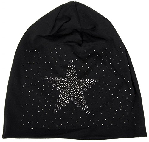 51V6W-LYD-L.jpg styleBREAKER Gorro Beanie con Remaches Estrella y Aplicaciones de Diamantes de imitación Perforado Remaches Unisex 04024049 Negro