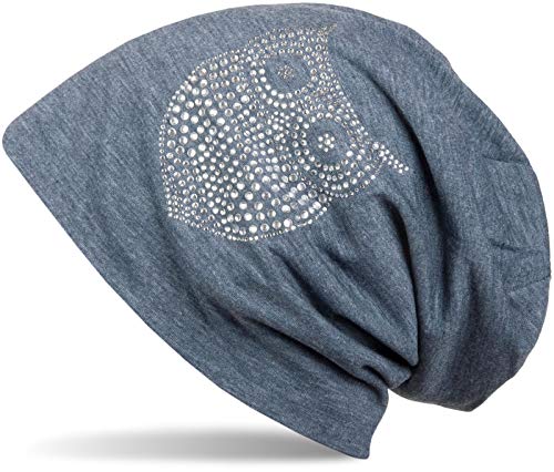51Vy7RFHxcL.jpg styleBREAKER Gorro Beanie clásico con búho con Aplicaciones de estrás Mujeres 04024039 Azul jean