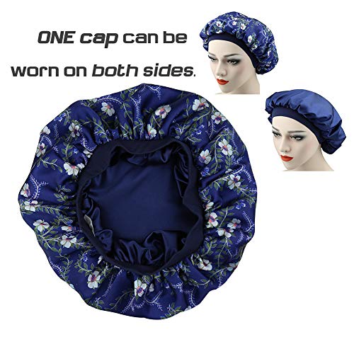 51ZNMwOyi2BL.jpg Alnorm Gorra Durmiente con Estilo de Las Mujeres Capo de satén Sedoso de Doble Capa Azul marino floral