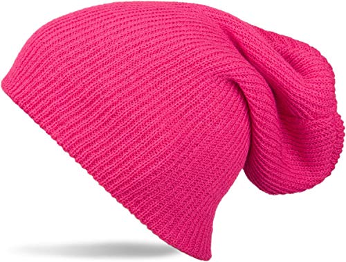 51aBIJgh9vL.jpg styleBREAKER Gorro Beanie Slouch Gorro caído Gorro de Punto extralargo Doble Punto cálido Unisex 04024004 Fucsia