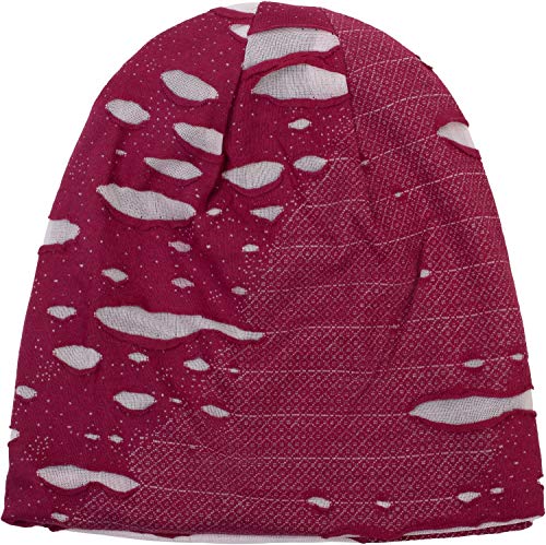 51cOlii59oL.jpg styleBREAKER Gorro Beanie en Apariencia desgastada Vintage Unisex 04024036 Burdeos-rojo-blanco