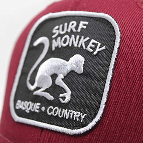 51cp3589ThL.jpg Surf Monkey Gorra Tipo Trucker - Visera Curvada - Gorra Ajustable Snapback - Parche Bordado Surf Monkey - Diseño de 5 Paneles 24 48h - Surfing The Basque Country Rojo Negro