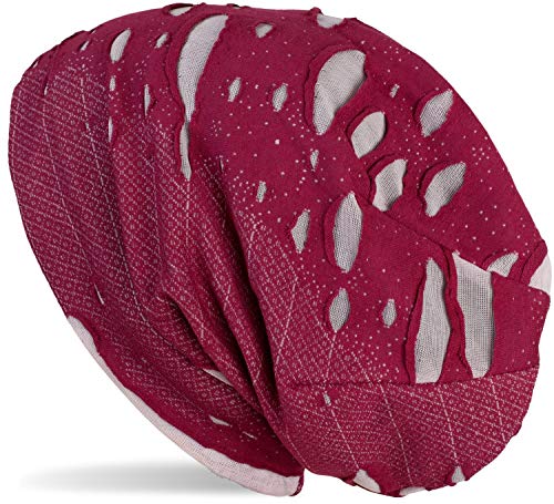 51f-0rrMe2BL.jpg styleBREAKER Gorro Beanie en Apariencia desgastada Vintage Unisex 04024036 Burdeos-rojo-blanco