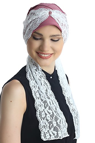 51gec2biD2BL.jpg Deresina Panuelos patrón de Diamantes con Encaje para quimioterapia Cancer Rosa Crema