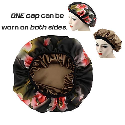 51h6Q9bierL.jpg Alnorm Gorra Durmiente con Estilo de Las Mujeres Capo de satén Sedoso de Doble Capa Rojo floral