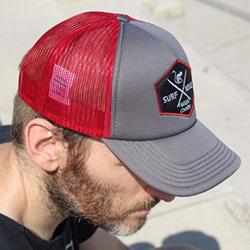 51kCqGDhxEL.jpg Surf Monkey Gorra Trucker Acolchada Ajustable con Rejilla - Gorras de Hombre Gris Rojo