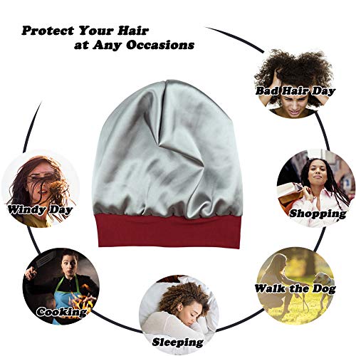 51kx9zQ-TgL.jpg Gorro de seda con forro de satén interior de 19 mm 100% seda de morera exterior de bambú y viscosa natural transpirable para el cabello tela elástico.