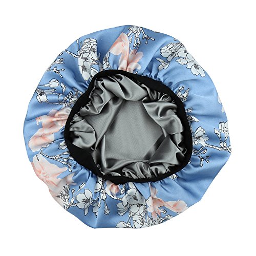 51mHb3EW6CL.jpg Alnorm Gorra Durmiente con Estilo de Las Mujeres Capo de satén Sedoso de Doble Capa Floral azul