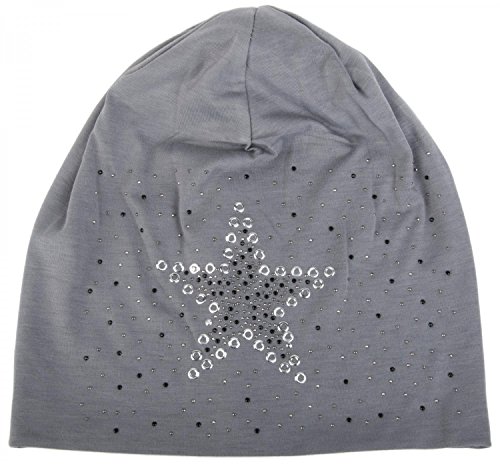 51pSoqQQUbL.jpg styleBREAKER Gorro Beanie con Remaches Estrella y Aplicaciones de Diamantes de imitación Perforado Remaches Unisex 04024049 Gris