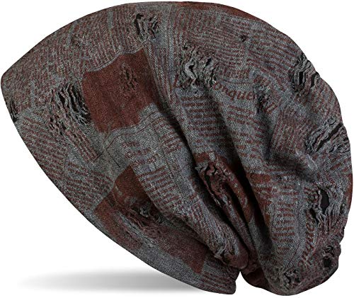 51rCeIMc7dL.jpg styleBREAKER Gorro Beanie con Estampado de periódico en Apariencia desgastada Vintage Slouch Beanie Largo Unisex 04024069 Gris-óxido
