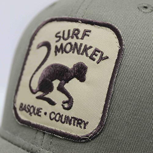 51vW7n8JJ7L.jpg Surf Monkey Gorra Tipo Trucker - Visera Curvada - Gorra Ajustable Snapback - Parche Bordado Surf Monkey - Diseño de 5 Paneles 24 48h - Surfing The Basque Country Oliva Negro