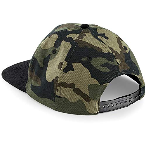 51wS0yFuBIL.jpg Beechfield - Gorra plana Con visera plana Modelo Camuflaje Retro - Verano Playa Black Jungle Camo
