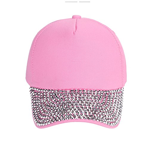 51wW2BgjQyIL.jpg Sombrero de Sol Mujer decoración Elegante Remache Gorra Moda Gorra de Béisbol Color Sólido Hip Hop Ancho Ajustable Gorra Deportes Viajes Caza Visera Cómodos Al Aire Libre Gorras Rosa
