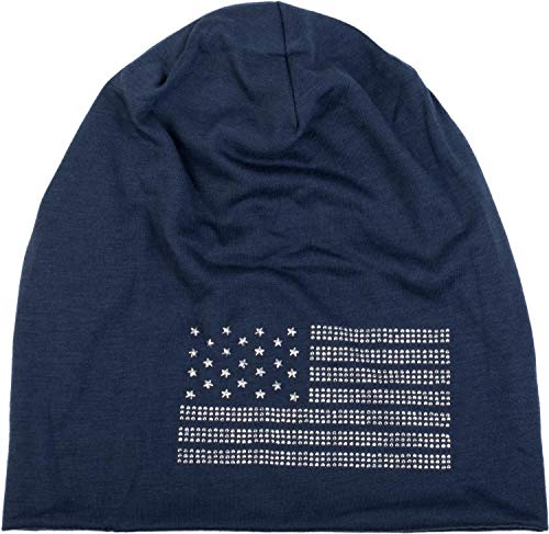 51zDRpbXHgL.jpg styleBREAKER Gorro Beanie Elegante en diseño con la Bandera de EE.UU. y Remaches de estrás Unisex 04024042 Azul medianoche / Azul Oscuro