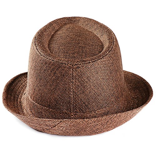 614ZJTUV3rL.jpg Verano Sombrero Hombre Transpirable Sombrero Panamá Sombrero de Sol de Borde Redondo Paja Trilby Straw Sombrero para Deportes al Aire Libre Acampar Playa Gorro para Unisex Café