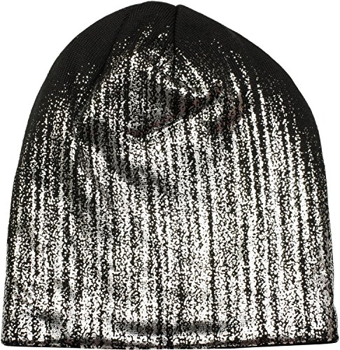 61EnwI2D94L.jpg styleBREAKER cálido Gorro Beanie de Punto Fino con Estampado metálico y Relleno Interior Polar Slouch Beanie Largo Unisex 04024132 Negro / Plata