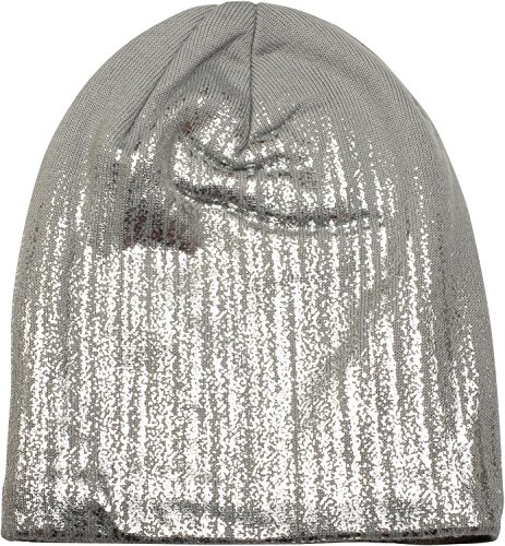 61JQySmOqLL.jpg styleBREAKER cálido Gorro Beanie de Punto Fino con Estampado metálico y Relleno Interior Polar Slouch Beanie Largo Unisex 04024132 Gris claro / plateado