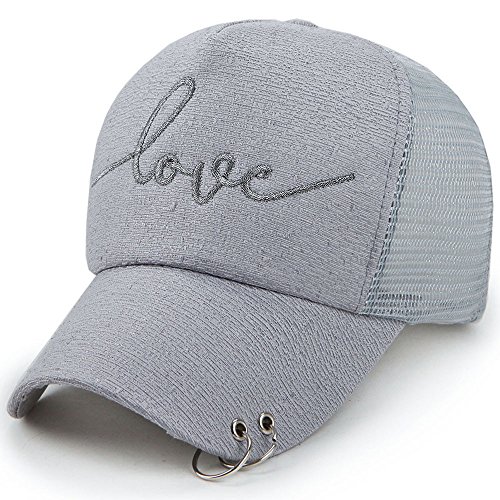 61QZTKu8r4L.jpg Moda Media Malla Transpirable Gorra Hip Hop Gorra de Béisbol de Love Bordado Hebilla de Moda Ocio Sombrero de Sol Verano Color Sólido Deportiva Ajustable Cómodos Al Aire Libre Gorras Gris