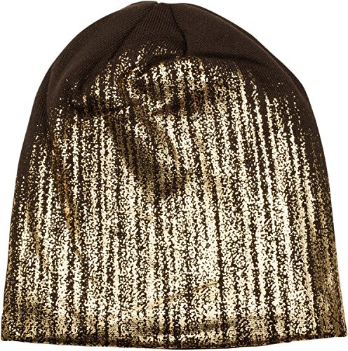 61arodSFPuL.jpg styleBREAKER cálido Gorro Beanie de Punto Fino con Estampado metálico y Relleno Interior Polar Slouch Beanie Largo Unisex 04024132 Marrón oscuro / Dorado