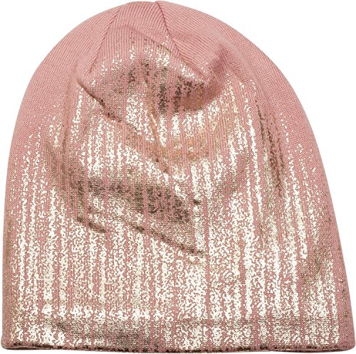 61dtEaUnqYL.jpg styleBREAKER cálido Gorro Beanie de Punto Fino con Estampado metálico y Relleno Interior Polar Slouch Beanie Largo Unisex 04024132 Rosa palo / oro rosa