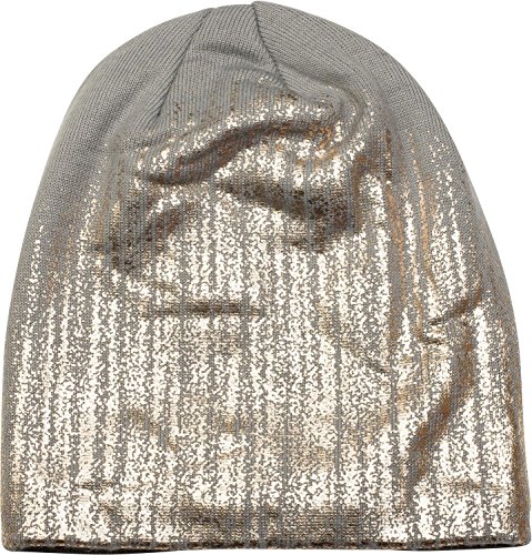 61n9ukzaV4L.jpg styleBREAKER cálido Gorro Beanie de Punto Fino con Estampado metálico y Relleno Interior Polar Slouch Beanie Largo Unisex 04024132 Gris claro / oro rosa
