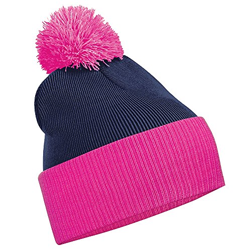 61otfcIVGHL.jpg Beechfield Snowstar Two-Tone - Gorro de Punto Unisex Adulto Azul marino fucsia
